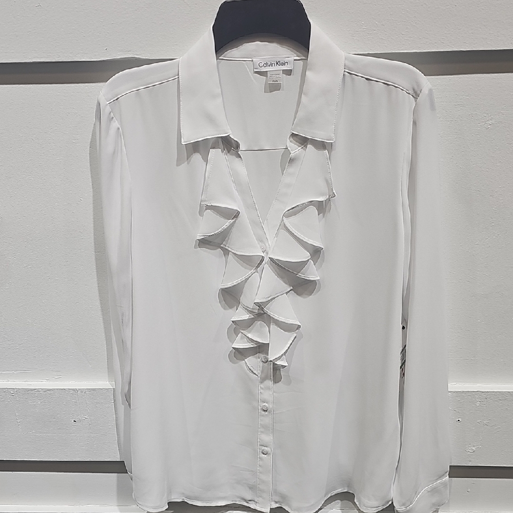 Calvin Klein Women's White Ruffle Top